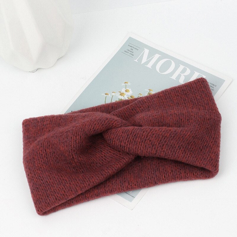 Donarsei Korea Winter Breite betroffen Kreuz Stirnband Für Frauen Einfarbig Elastische Yoga Turban Verband Bandanas Haarbänder: Stil 3 rot Wein