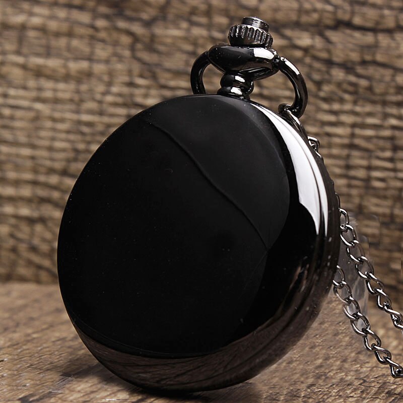 Retro Glad Mannen Zwart Zakhorloge Zilver Polish Quartz Fob Pocket Watches Hanger Met Ketting: Black