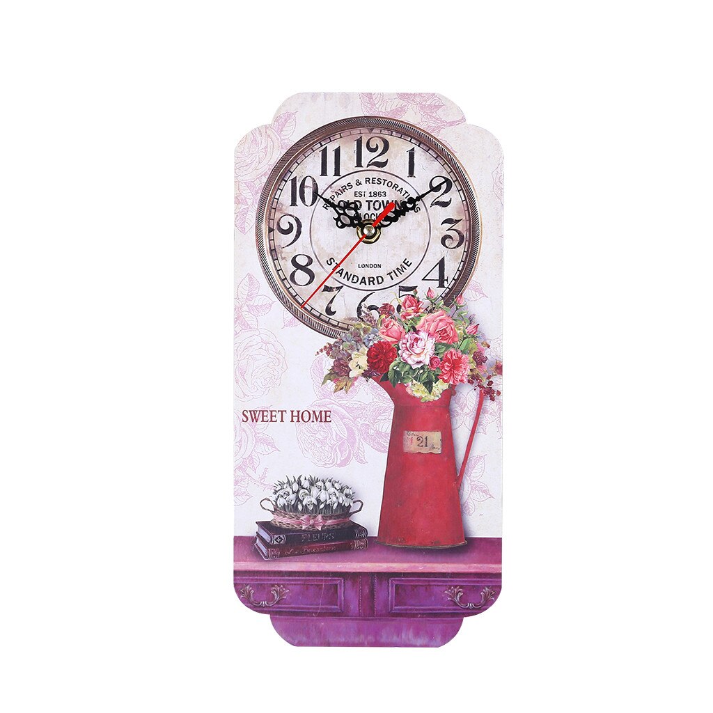 Wooden MDF Wall Clock Farmhouse Decor Wall Watch Large Decorative Clocks for Home Decor Wall Clock Quartz Timer: E