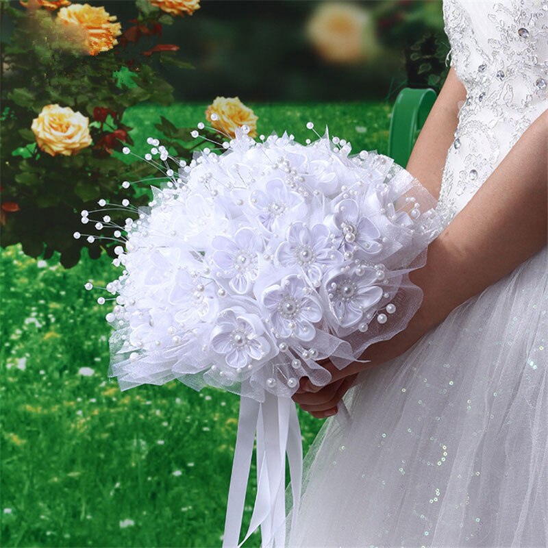 Bruiloft Benodigdheden Bruiloft Bruids Boeket Bruidsmeisje Houden Bloem Zijde Rose Wit Boeket Voor Bruid Huwelijk