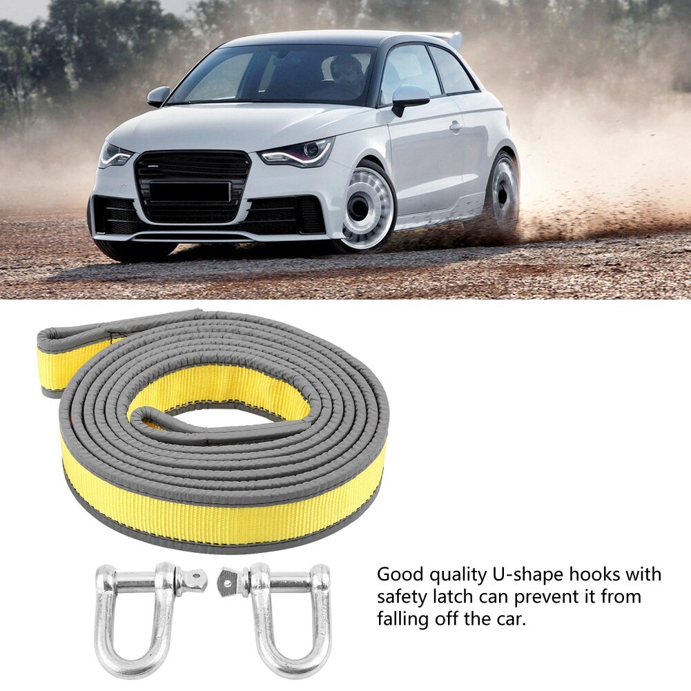 Car Trailer Towing Rope Recovery Tow Strap 8 Tons 4 Meters with U-shape Hooks Two sides equipped with light reflection strip