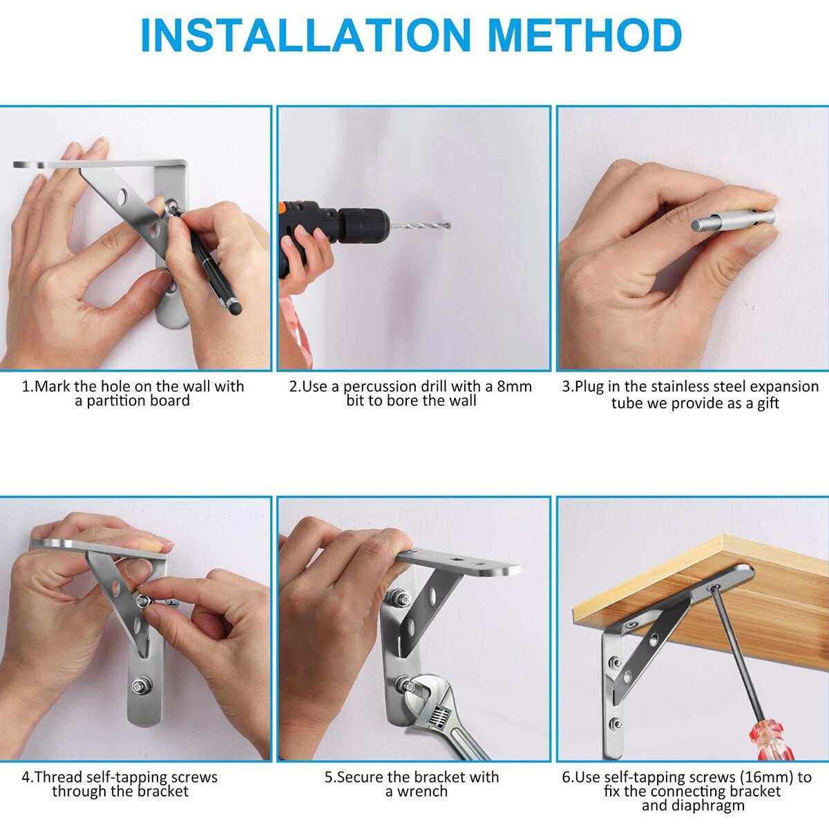 2 Stuks Wandmontage Plank Beugel 90 Graden Zware L Plank Beugels Rvs Ondersteuning Joint(155X250mm)