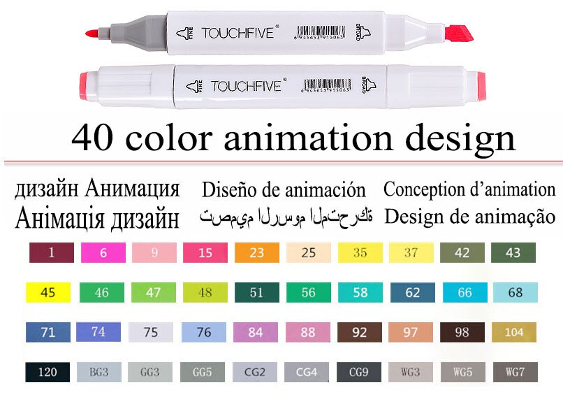TouchFive Markers Art 30/40/60/80 Color animation set Sketch Marker Pen Double Tips Alcoholic Pens For Artist Manga Supplies: 40 White Animation