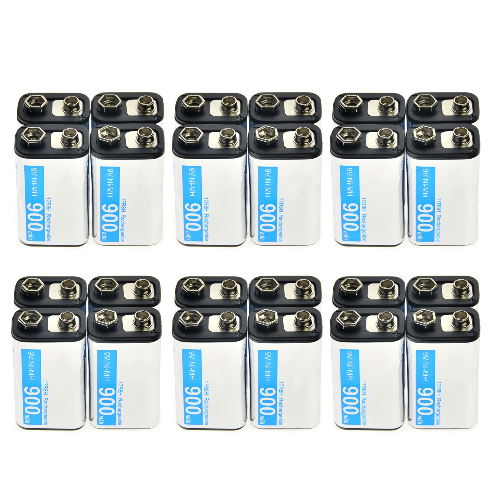 2-24pcs 9V 900mAh Rechargeable Cell Durable Battery PPS Black NiMh block Power: 24pcs