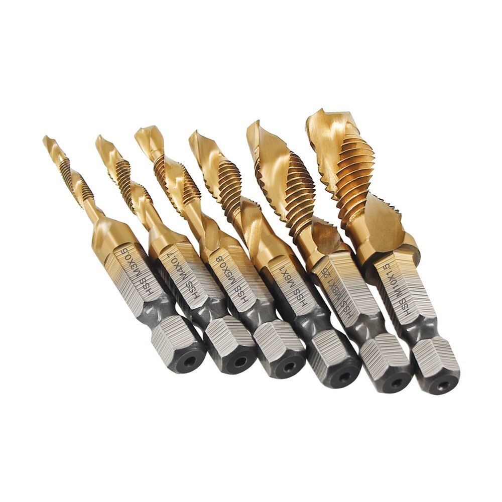 Tap Drill Titanium Plated Hex Shank HSS Screw Thread Metric Tap Drill Bits Screw Machine Compound M3 M4 M5 M6 M8 M10 Hand Tools