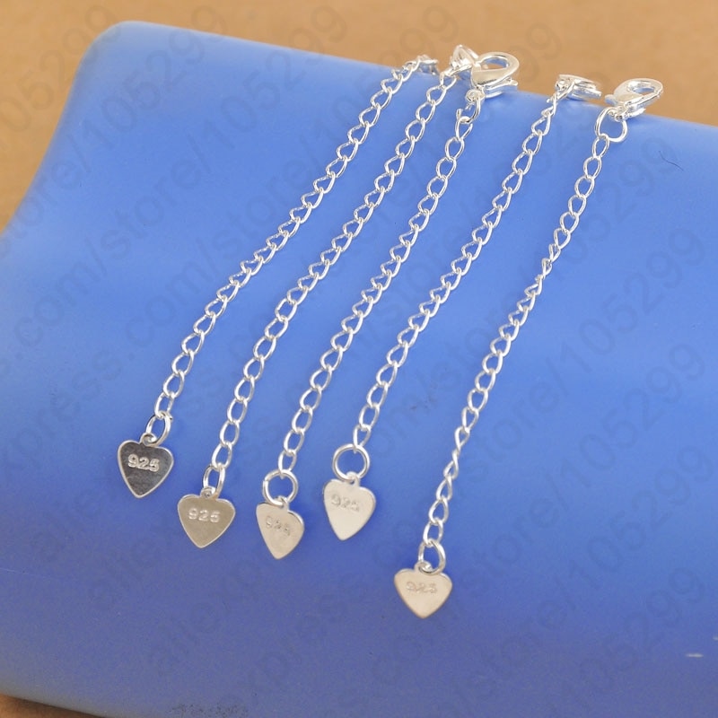 GIEMI di Marca 40 Pz/lotto 925 Sterling Silver Catene di Estensione Della Coda Con Il Cuore Tag Aragosta Catenacci Per I Braccialetti Della Collana Accessori