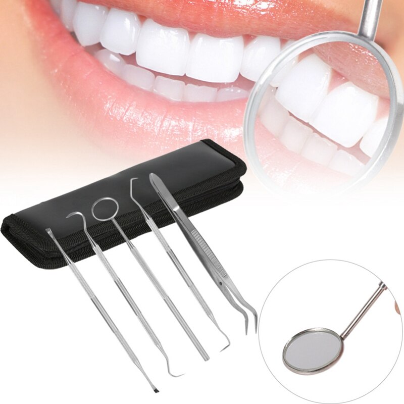 5 Delige Set Rvs Tandarts Dental Care Cleaning Teeth Whitening Dental Floss Mondhygiëne Kit Plaque Remover Set Den