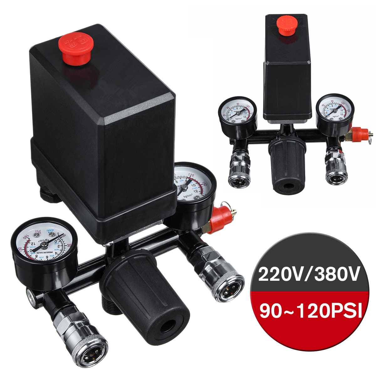 220V/380V Air Compressor Pump Pressure Switch Control Manifold Relief Regulator Control Valve Pressure Gauge 90-120 psi