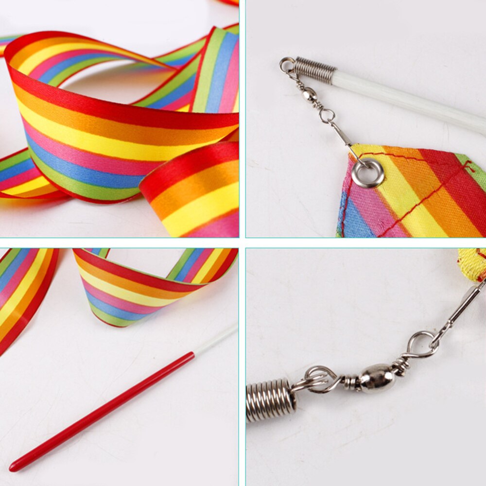 4 Pcs Rhythmic Art Gymnastics Ribbon Children Dancing Streamers Riband Twirling Rod for Performing Trainning Sports (Rainbow Typ