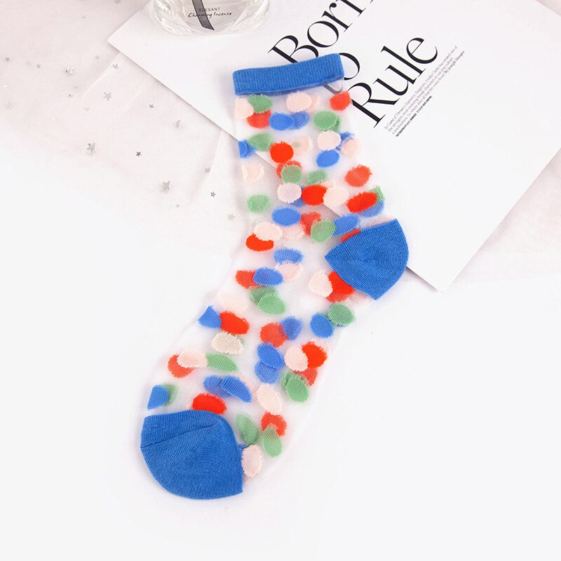Summer Breathable Ultra-thin Glass Silk Socks Women Geometric Pattern Short Socks Girls Transparent Socks: Style 7