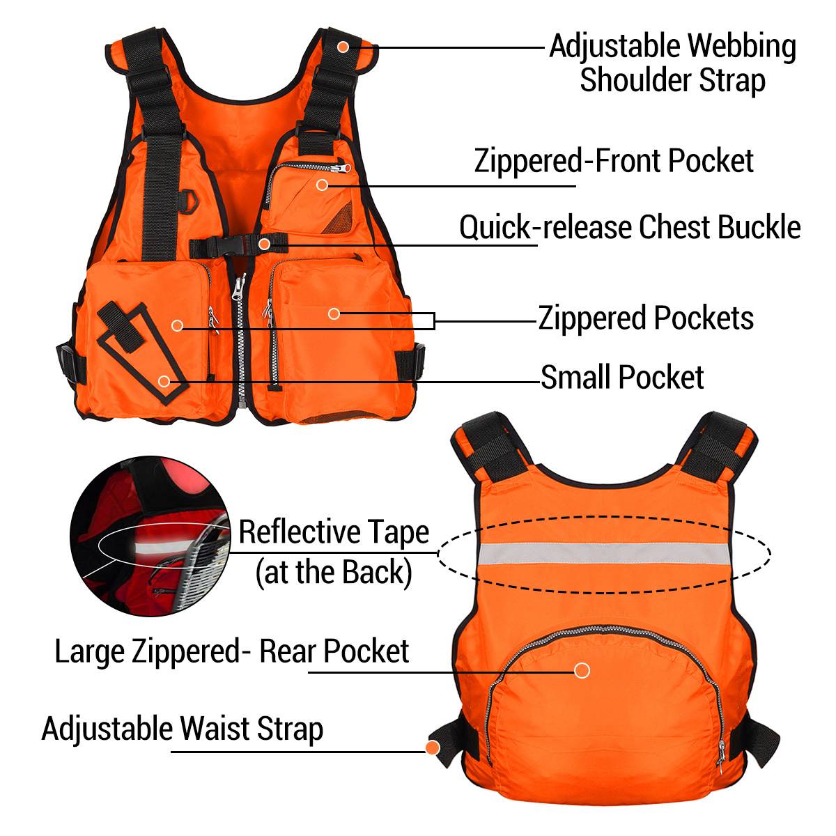 Adult Life Jacket Adjustable Multi Pocket Lifejacket Buoyancy Safe Sailing Kayak Canoeing Fly Fishing Watersport Aid Vest