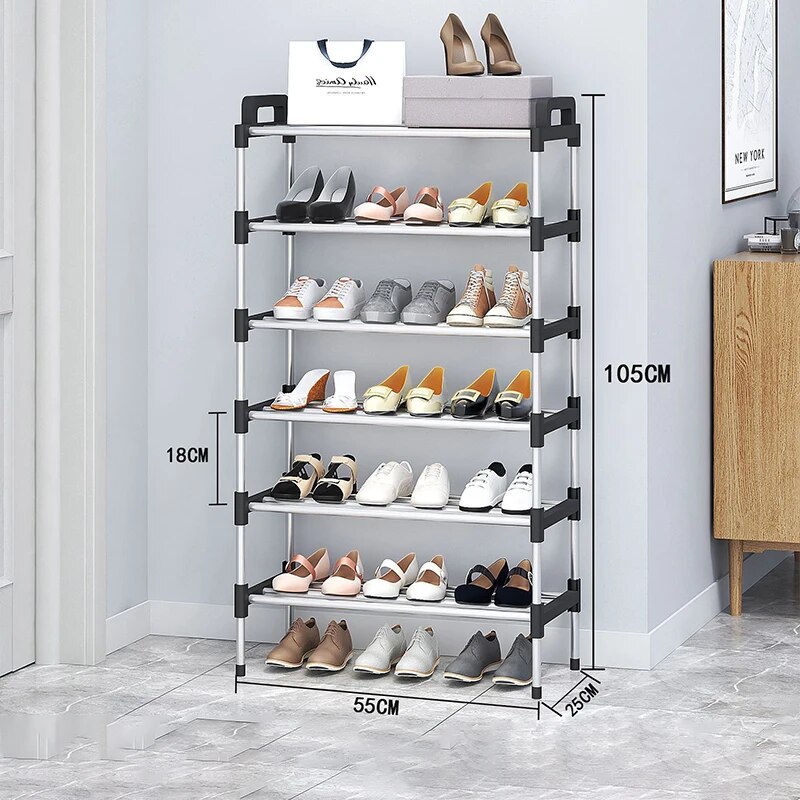 Einfaches Schuhregal mit 3-7 Etagen, mehrschichtig, staubdicht, für den Haushalt, Schuhschrank, Aufbewahrung, platzsparende Montage des kleinen Schuhregals: Licht Gelb