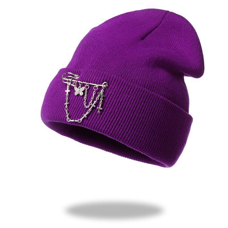 Women's Beanie Hats with Butterfly Chain Accessories for Winter Hip-Hop Knitted Hats Cap Streetwear Warm Hat Girls
