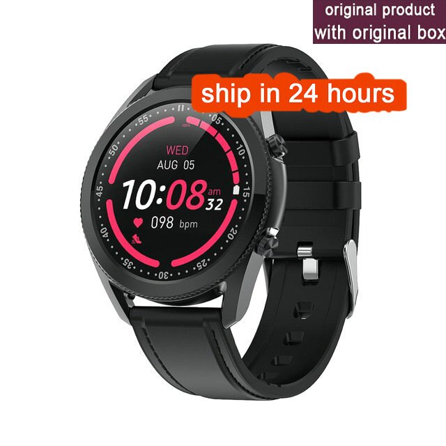 G33 Smartwatch Men Bluetooth Call Round Touch Heart Rate Blood Pressure Fitness Tracker for Android iOS: Black Leather