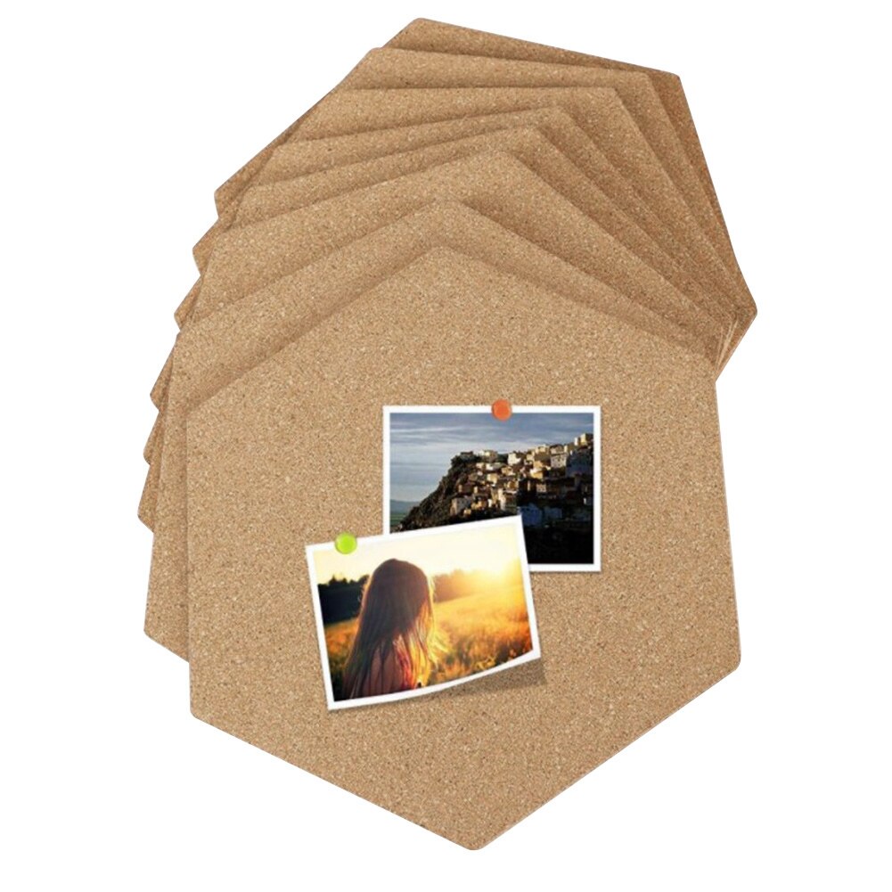4pcs Bulletin Frame Photo Background Drawing Stickers Self Adhesive Decoration Office Hexagon Cork Board Wall Message Wood Home