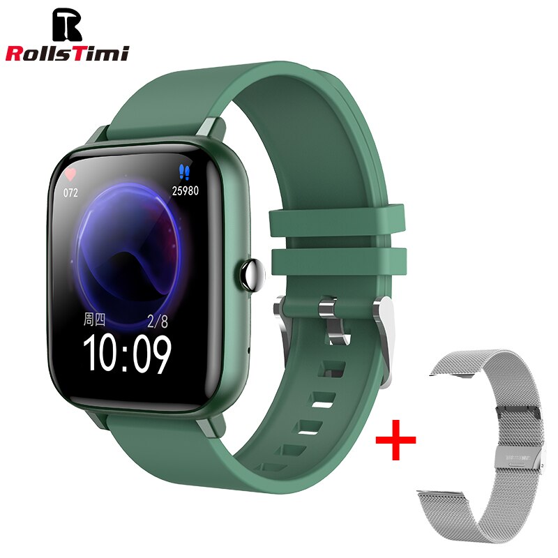 Rollstimi Smart Watch Men Bluetooth Answer Call Full Touch Dialing Fitness Tracker Waterproof Smartwatch Ladies Sports wristband: Green JW