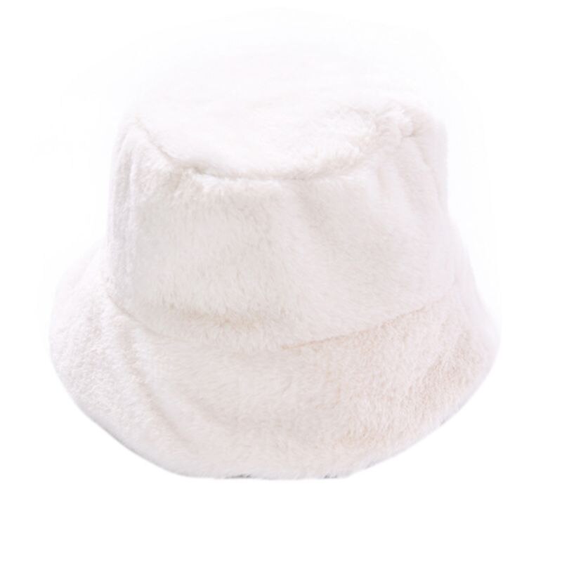 Kvinder piger vinter fortykket fluffy plys cap almindelig ensfarvet bred skygge solbeskyttelse pakke udendørs fisker hat: W