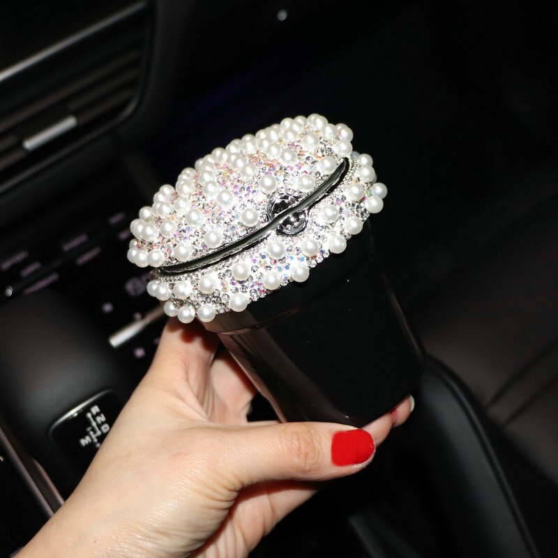 Luksus perler bil vævskasse krystal diamant blok type vævskasser holder til kvinder papirhåndklæde dækning sag bil styling: Sort bil askebæger