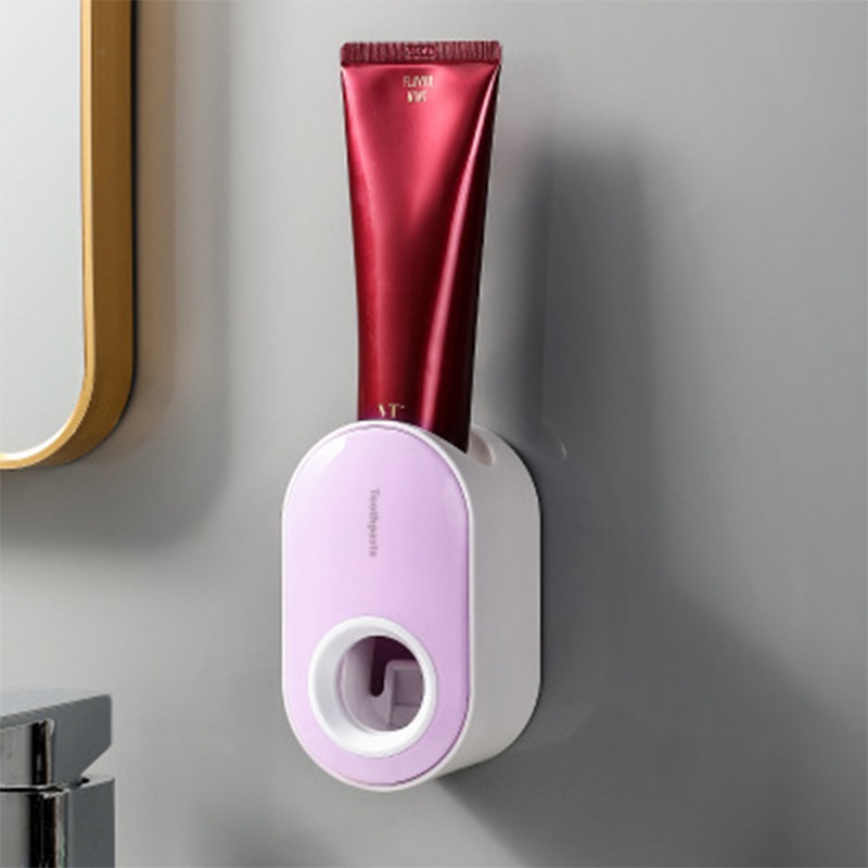 Bathroom Toothpaste Squeezer Automatic Toothpaste Dispenser Dust-proof Toothbrush Holder Wall Mount Stand Bathroom Accessories: pink
