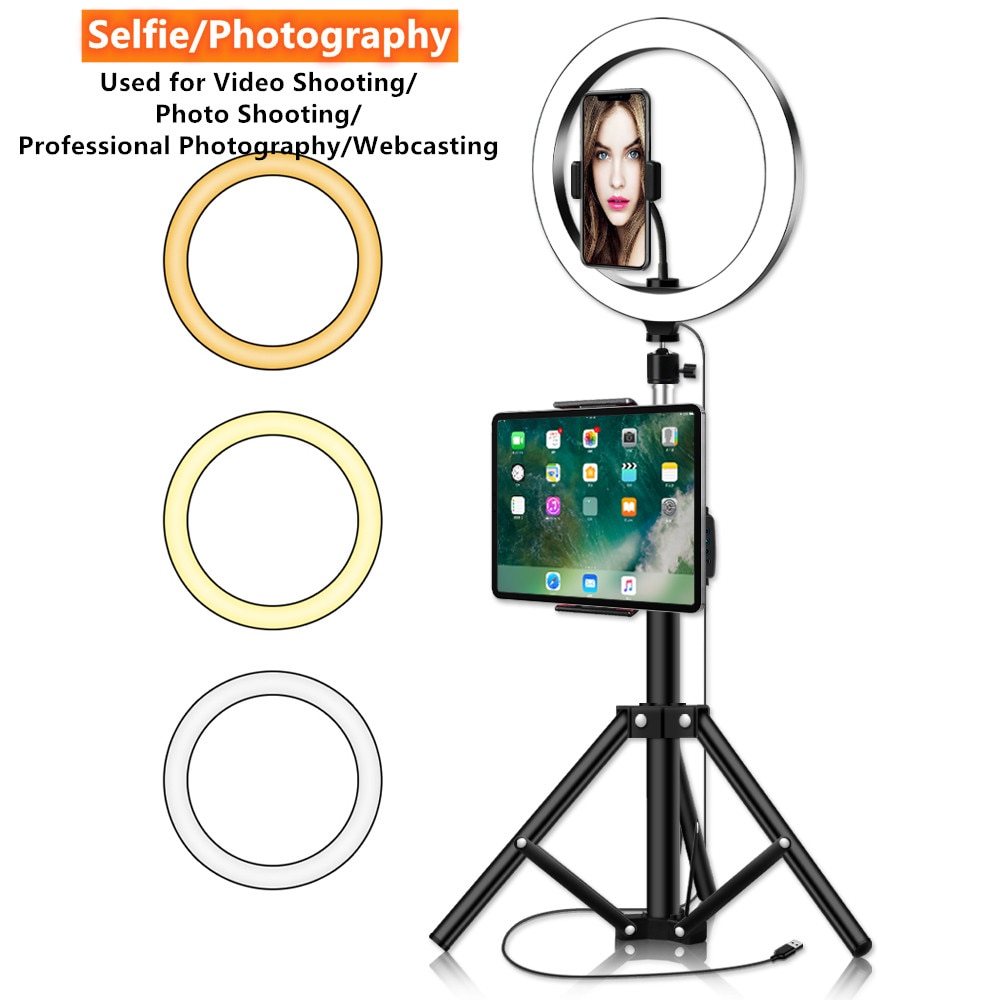 10 Inch Ring Licht Met Statief Stand Telefoon Houder Voor Ipad Fotografie Studio Video Led Ring Lamp 5600K Met usb Plug Voor Make-Up