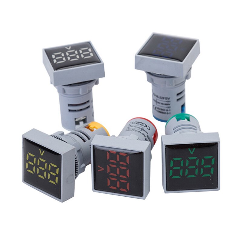 22mm kvadrat  ac 12-500v volt spændingstester meter monitor strøm led indikatorlampe lys display diy mini digital voltmeter
