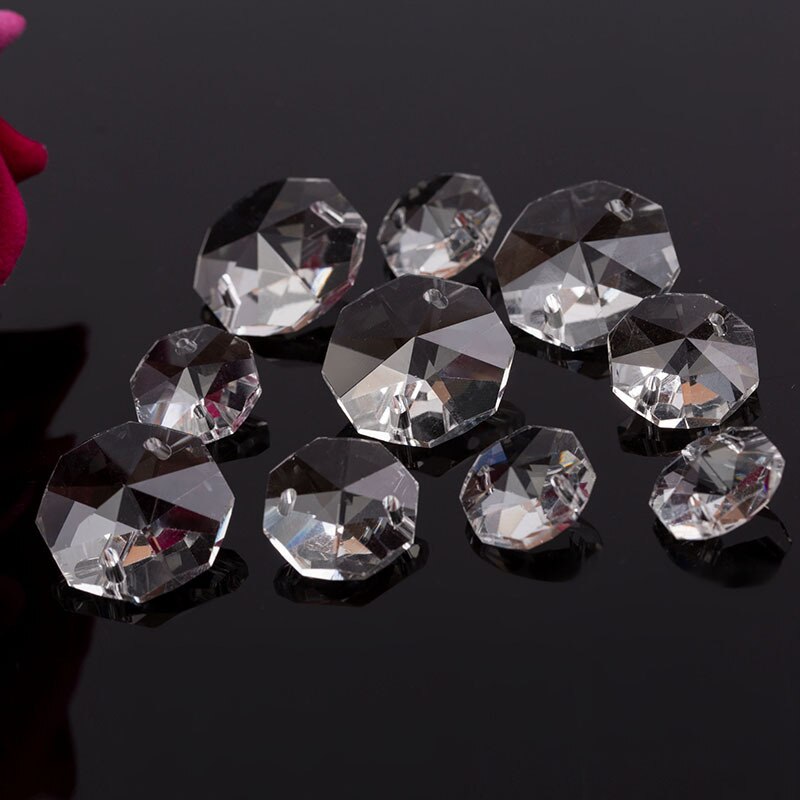 Camal 10 stk 20 farve 14mm krystal ottekantede løse perler 2 huller lysekrone lampe guirlande tråd dele gardin håndværk ornamemt diy: 9 klar