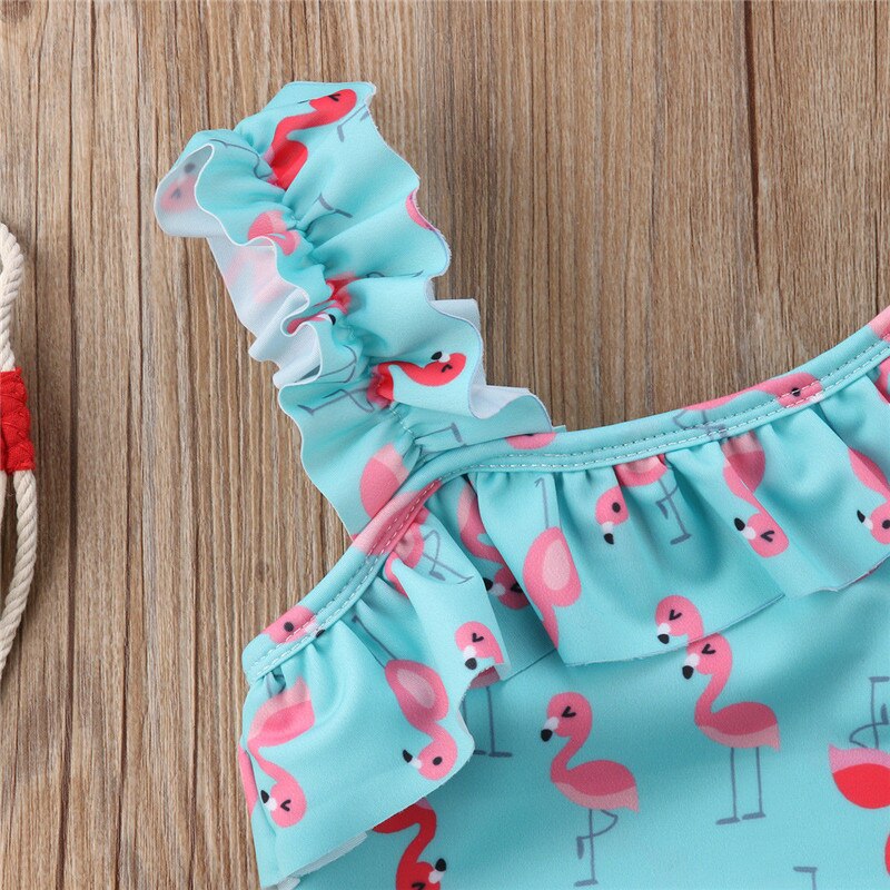 Afslappet slankt print baby toddler pige børn flamingo badedragt badetøj tankini bikini badedragt tøj