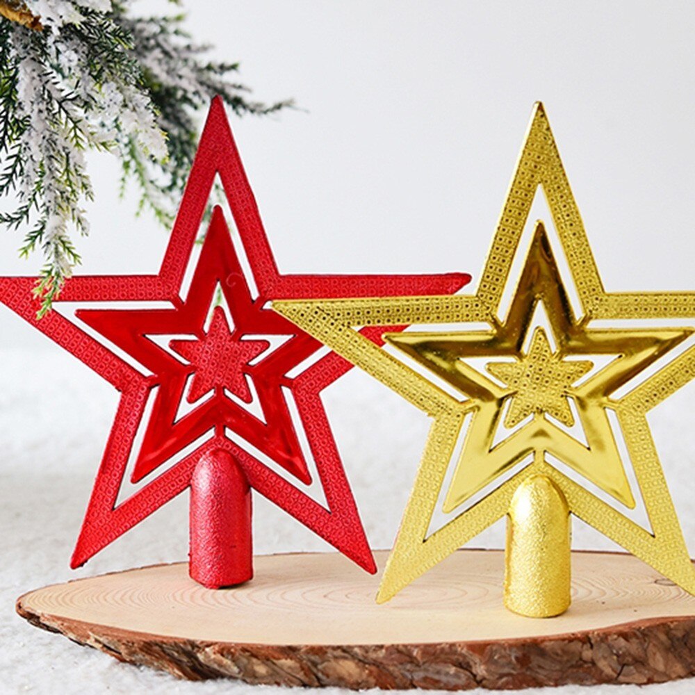 Optioneel Kerstboom Topstar Ornamenten Vergulde Plastic PVC vijfpuntige Ster Voor Home Party Kerst Decoratie 3 Maten