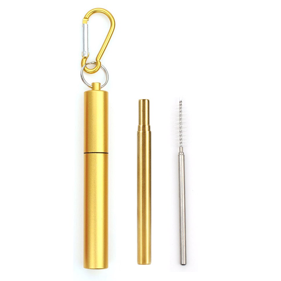 18/10 Stainless Steel Collapsible Straw Set Reusable Telescopic Drinking Straw Portable Straw For Travel Metal Drink Straw Brush: Gold-ping