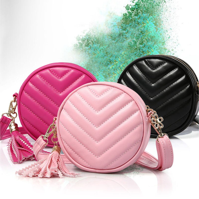 Girl Messenger Bag Tassel Girl Shoulder Bag PU Student Circle Purse Cute Student Accessories WISECO