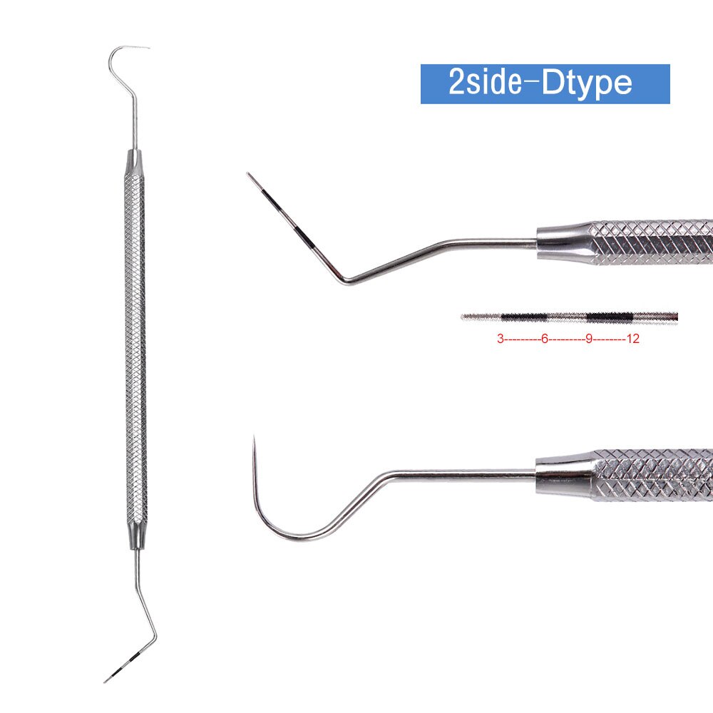 Stainless steel periodontal probe Implant periodontal probe with graduated root canal probe: 2 Side D