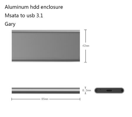 Zomy Msata Naar Usb 3.1 Type-C Ssd Case Aluminium 10Gbps Ssd Draagbare Harde Schijf Box 3*3/3*5 Msata Laptop Solid State Schijf Behuizing: Grey