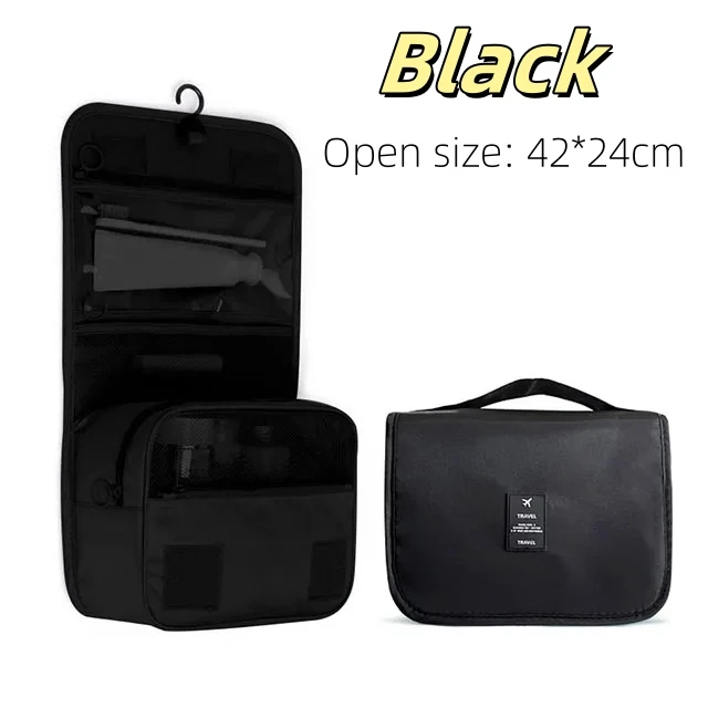 Wysokiej jakości podróżna kosmetyczka Wodoodporny organizer na przybory toaletowe Kobiety Neceser Łazienka Hak Wash Pouch Hak Torba do przechowywania makijażu: Black