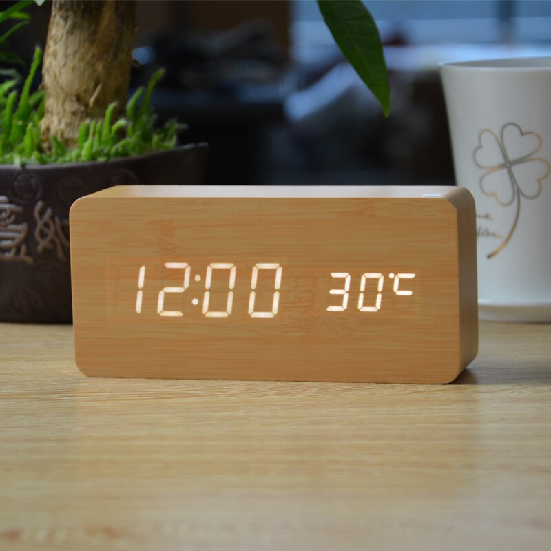 Fibisonic Wekkers Met Thermometer, Hout Houten Led Klokken, Digitale Tafel Klok, Elektronische Klokken Met Kosten