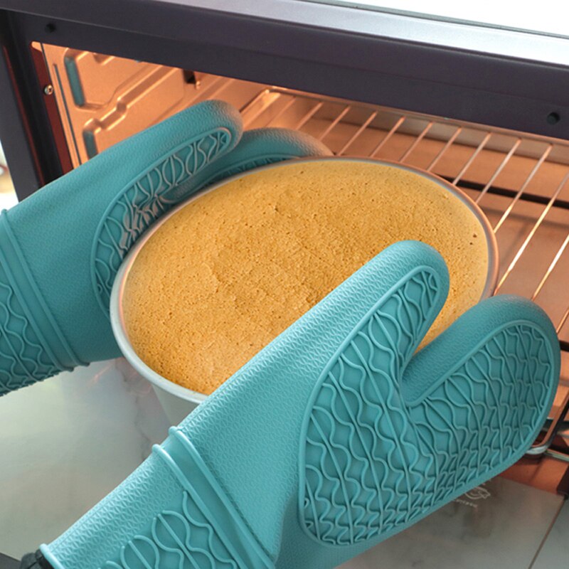 Silicone Baking Gloves High Temperture Gloves Thickened Cotton Silicone Microwave Oven Gloves Kitchen Slip-Proof Gloves