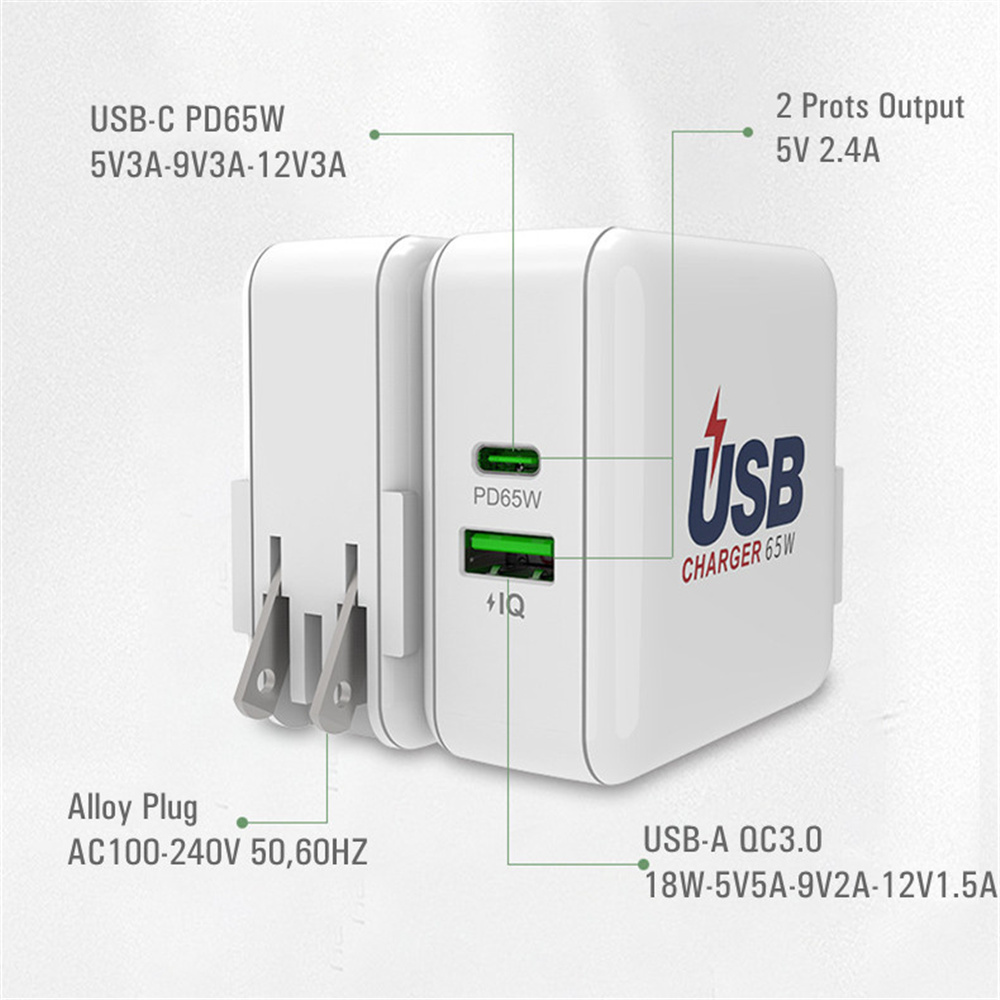 65W USB C caricabatterie rapido QC 3.0 tipo C PD 65W adattatore Desktop USB per Macbook Pro iPhone Xiaomi adattatore di alimentazione Tablet Laptop