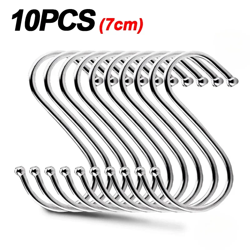 Ganchos en forma de S de acero inoxidable, colgador de Metal para colgar ropa, toallas, llaves, gancho grande reutilizable para cocina y baño, 10/2 Uds.: Gris claro