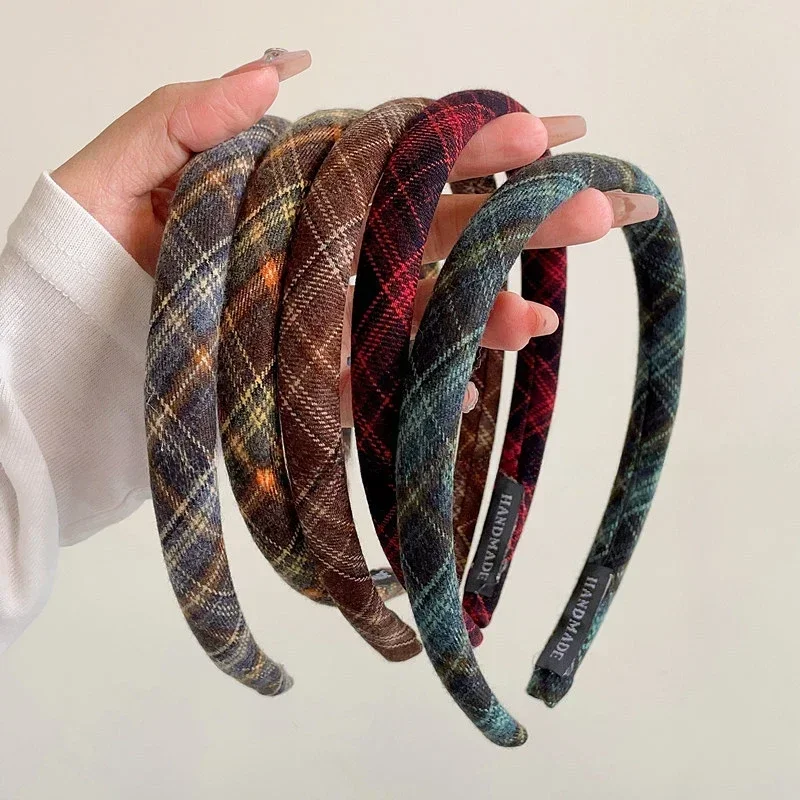 Diadema con bisel a cuadros para mujer, diadema Retro coreana para niña, aro Vintage para , accesorios para bandas para el cabello