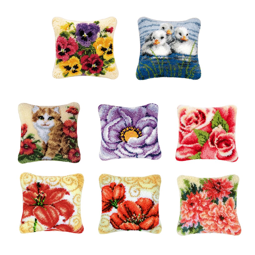 1 Set Decorative Flower Latch Hook Kits Embroidery Pillow Case Cushion Cover