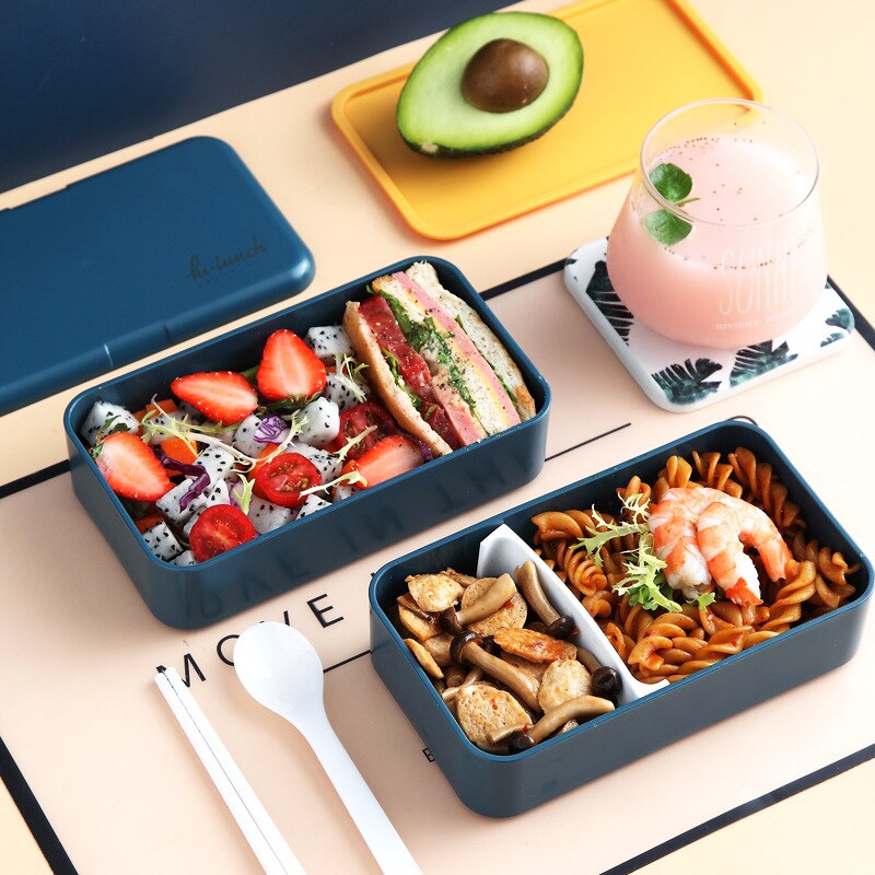 1200ml Double Layers Lunch Box With Spoon Portable Microwave Bento Box Healthy Plastic Food Storage Container Lunchbox