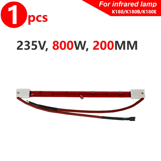 Infrarød lampe 800 w 20 cm 235v malingsherdingspære halogen kvartsvarmeelement kortbølget infrarødt lys gyllen pære rubinrør: Rød