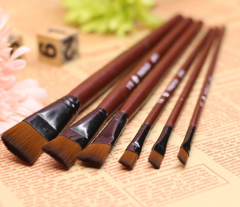 Stylo de peinture à l'aquarelle pour enfants, 6 pièces/ensemble étudiants, stylo de Gouache en Nylon, poignée en bois, ensemble de pinceaux de peinture, dessin, fournitures d'art