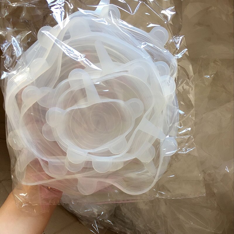 6 Stks/set Herbruikbare Silicone Voedsel Wrap Stretch Vacuüm Seal Cover Saran Wrap Keuken Organisatie Voedsel Verse Houden Verzegelde Deksels: WHITE