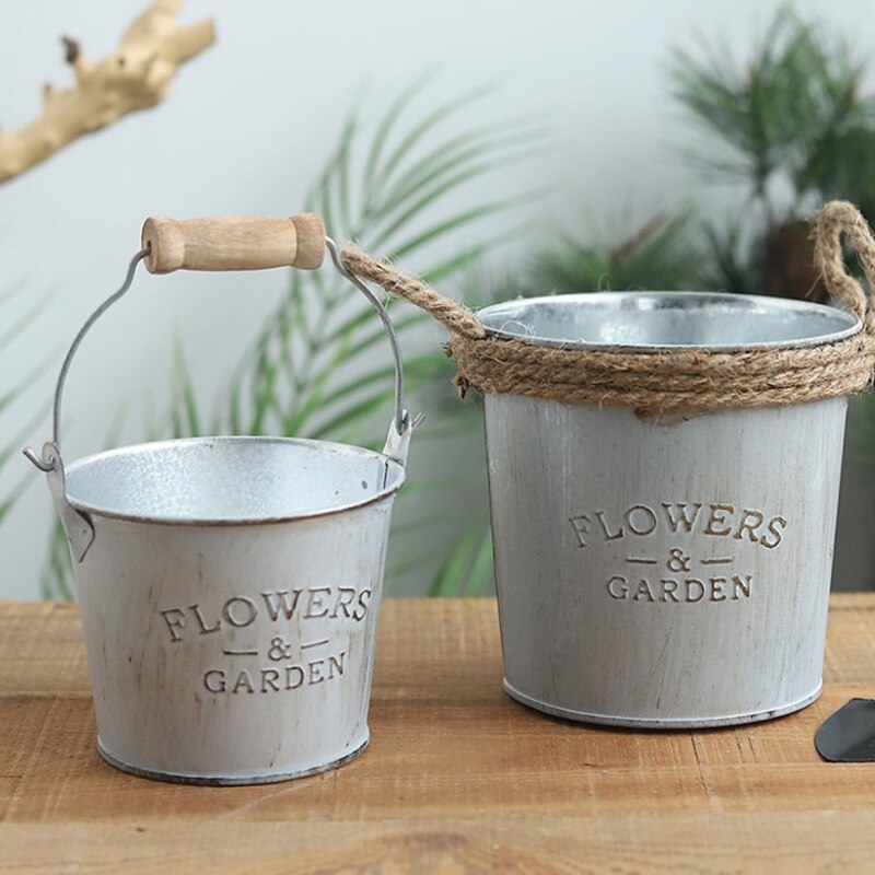 Retro Eisen Blumentopf Im Eimer-Design - Landhausstil Für Garten & Wohnung