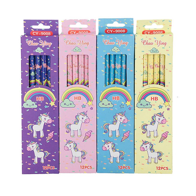 12 pcs/set Cute Rainbow Unicorn Triangle HB Standard Wooden Pencil Student Stationery Writing Pencils School Office Supply