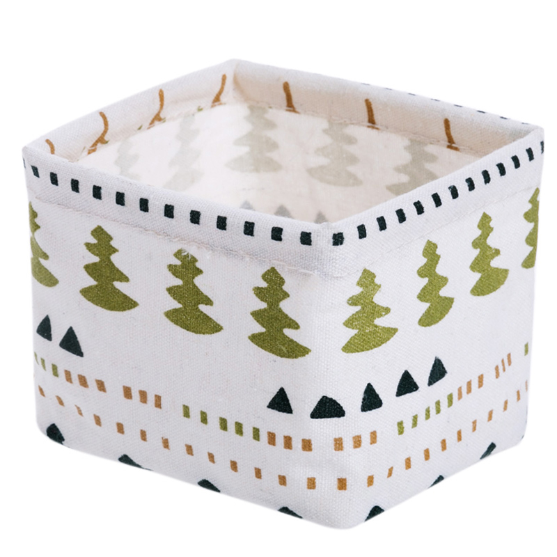 Cute Geometric Patterns Printing Canvas Office Desktop Storage Organizer Stationery Holder Storage Box Desktop Cosmetic Box