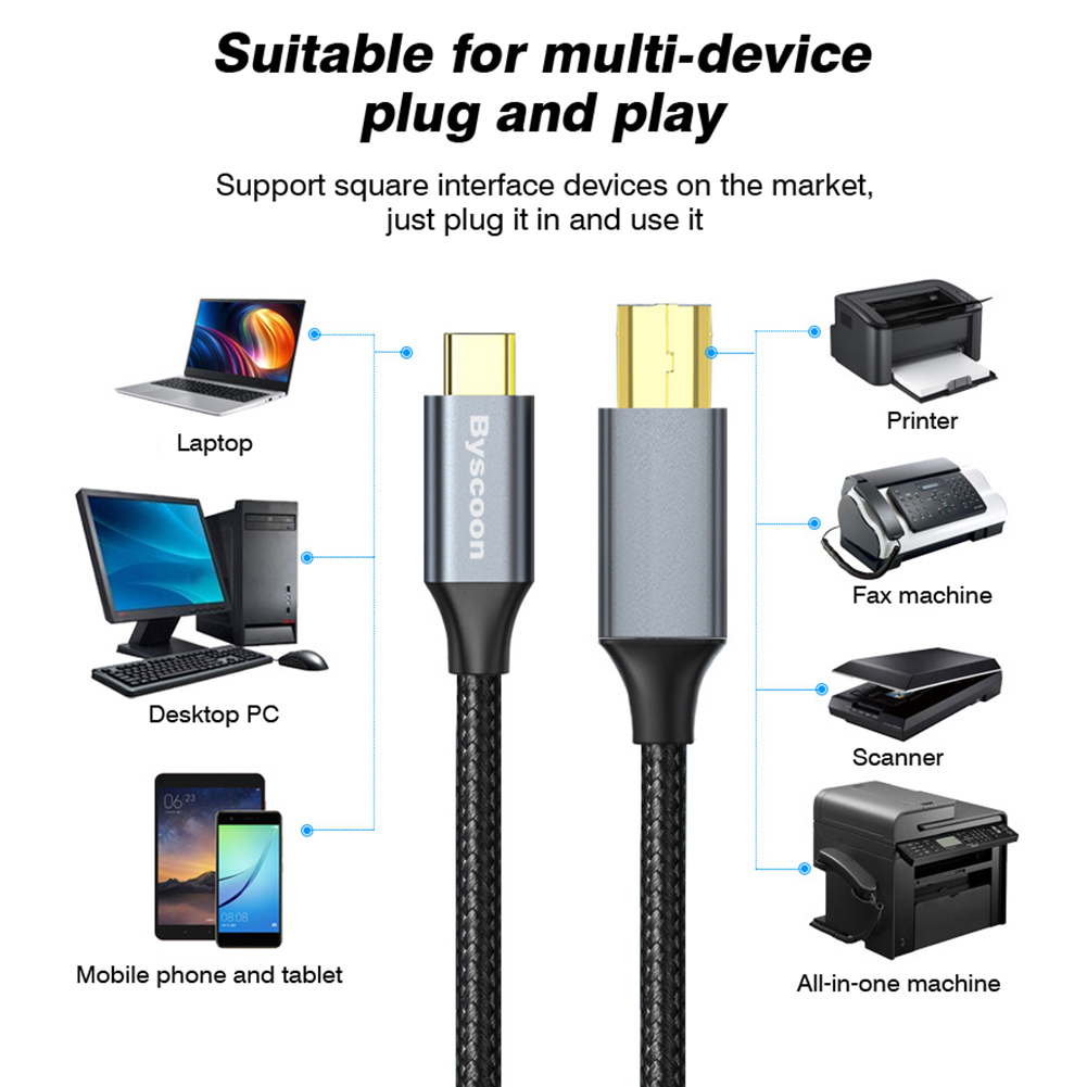 Usb C Naar Usb B 2.0 Printer Kabel Elektronisch Orgel Kabel Type C Usb Voor Computer Laptop Telefoon Naar Fax Scanner Universeel