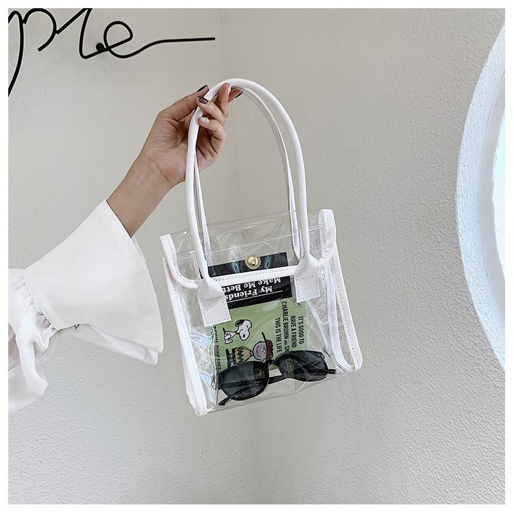 Damska przezroczysta torebka typu galaretka torba moda na co dzień dziki tekstury torebka mała torba kwadratowa jednolity kolor