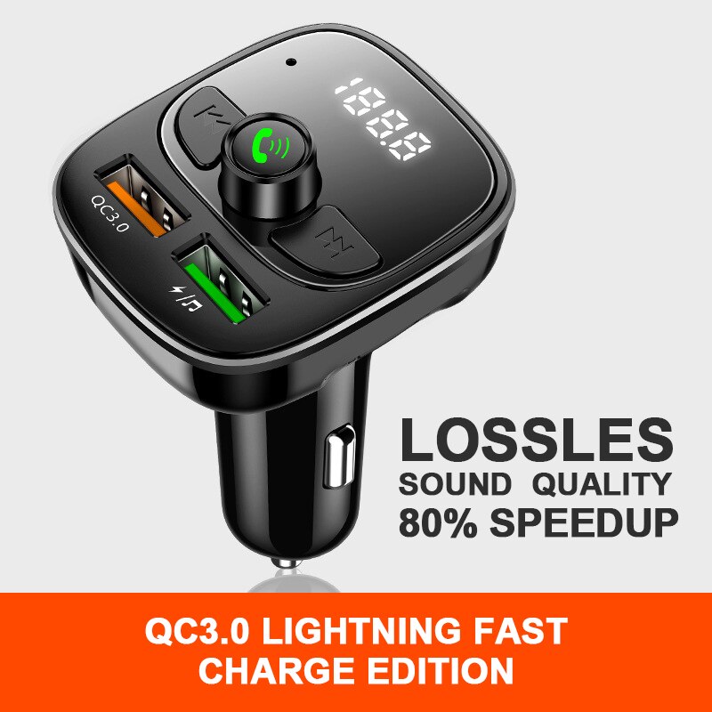 QC 3.0 Handsfree 5.0 Fm Transmitter Modulator Car Bluetooth Car Kit Fast Dual USB Charger Car MP3 Player TF Card Music Adapter: Default Title