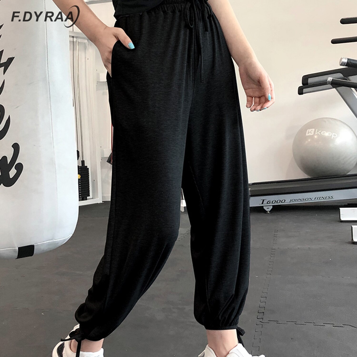 F. Dyraa Vrouwen Badstof Katoen Blends Losse Harembroek Hoge Elastische Taille Joggingbroek Stretch Oversized Trendy Sport Broek